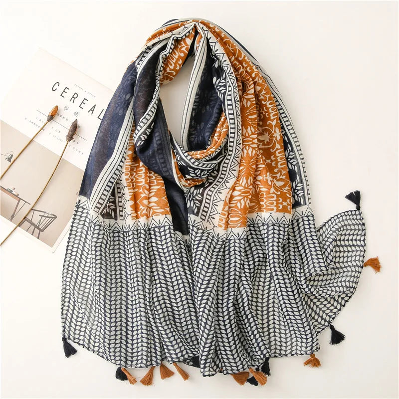 2023 Fashion Paisley Abstract Floral Tassel Viscose Shawl Scarf Lady High Quality Wrap Thin Pashmina Stole Muslim Hijab 180*90Cm