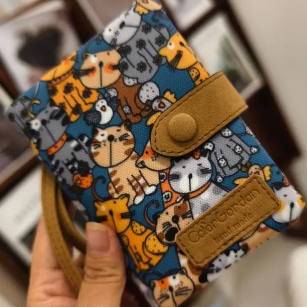 Women Cute Zipper Hasp Short Wallet PU Leather-Capacity Coin Purse Money Bag Frosted Printing ID Card Holder Girl Cute Clutch