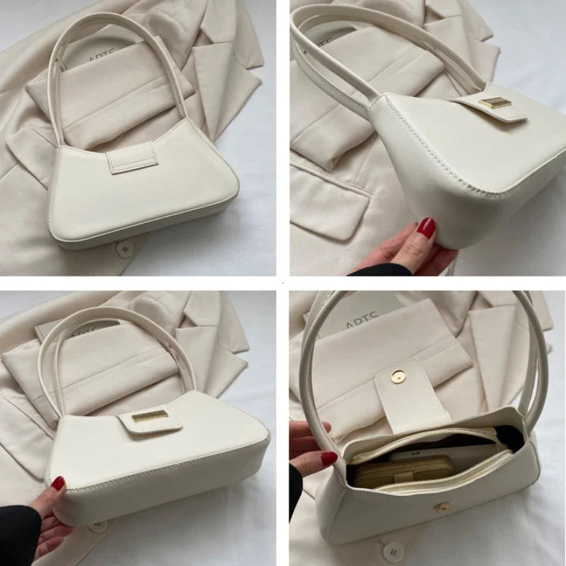 Minimalist Shoulder Bag for Women Simple Solid Color Underarm Bag Women'S Buckle Handbag and Purse Fashion Small Top-Handle Bags