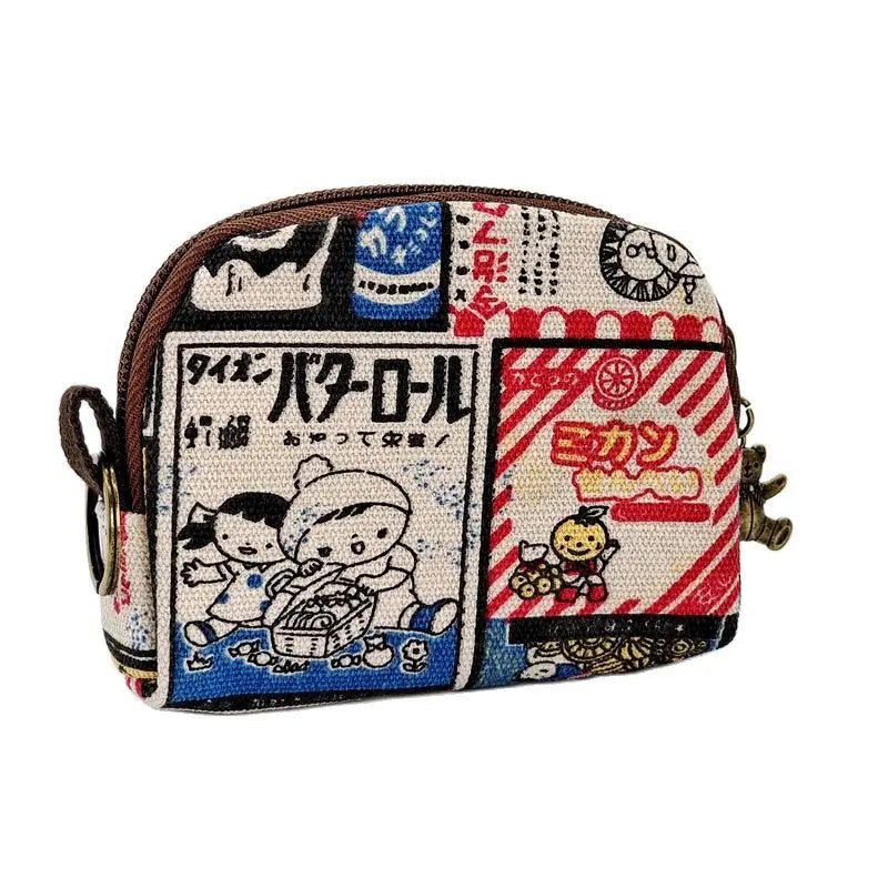 Women'S Canvas Cartoon Prints Keychain Wallet Small Card Organizer Key Pouch Ladies Money Bag Coin Purse for Children Girls Boys