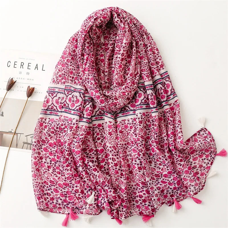 2023 Fashion Paisley Abstract Floral Tassel Viscose Shawl Scarf Lady High Quality Wrap Thin Pashmina Stole Muslim Hijab 180*90Cm