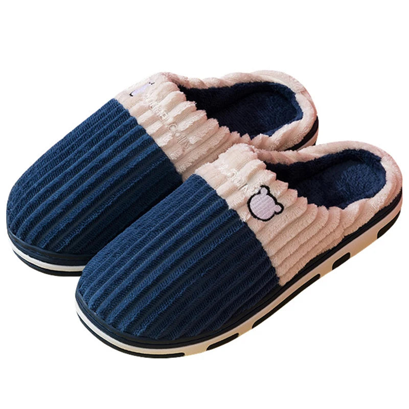 Smile Pop Women Confinement Soft Cotton Slippers Warm Non-Slip Plush Home Cotton Slippers Men Winter Couple Cotton Slippers
