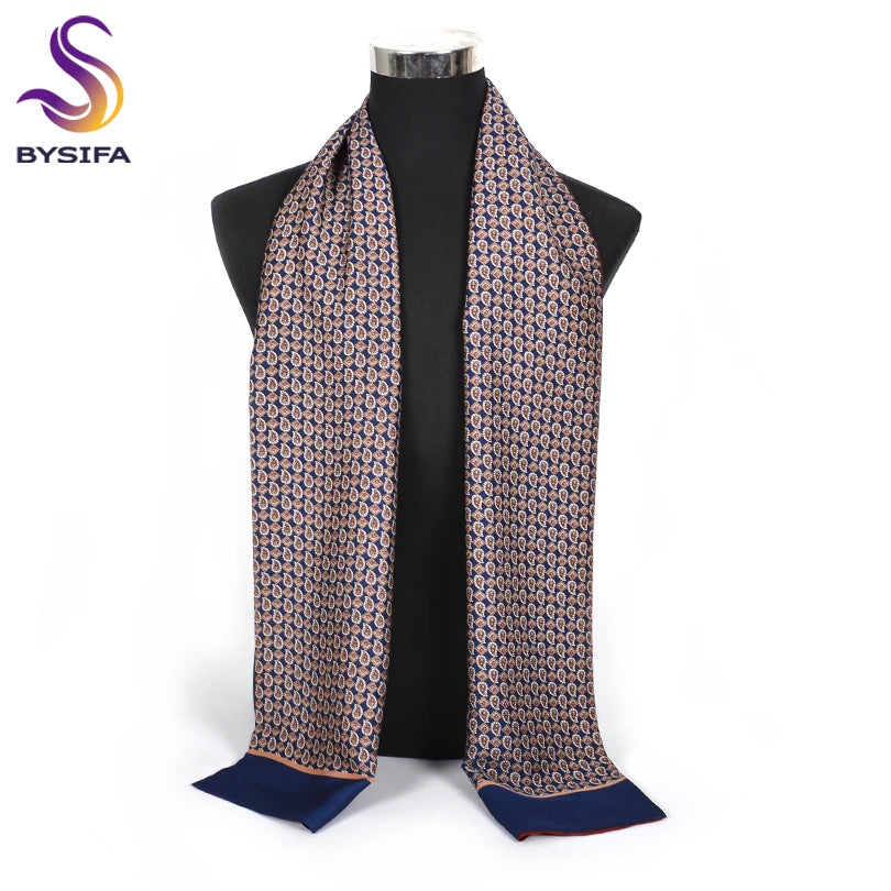 [] Winter Business Men Scarves New Brand Male Long Silk Scarf Cravat Double Faces Coffee Paisley Men Neck Scarf 170*30Cm
