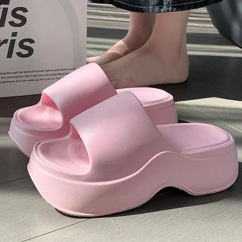 Solid Color EVA Platform Slippers Women Thick Sole Non Slip Beach Slides Sandals Lady Summer Soft Sole Wedge Heel Slipper