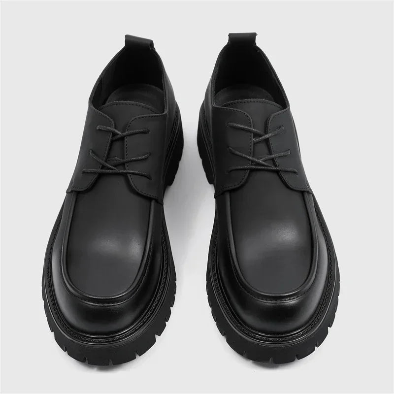 Leather Men Casual Shoes Classic Business Mens Dress Shoes Breathable Lace-Up Handmade Shoes Thick Sole Fashion Formal Shoes