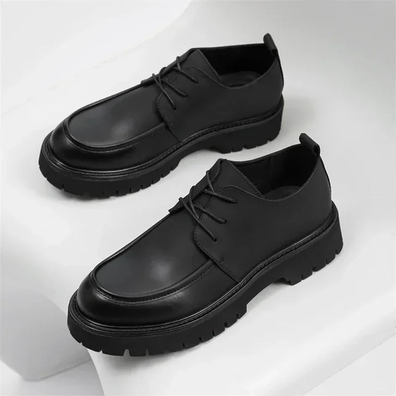 Leather Men Casual Shoes Classic Business Mens Dress Shoes Breathable Lace-Up Handmade Shoes Thick Sole Fashion Formal Shoes