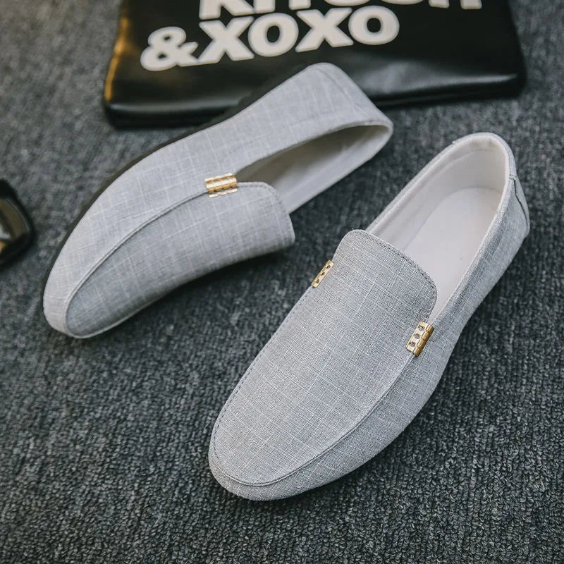 Men'S Loafers Classics Business Office Shoes Breathable Canvas Shoes Casual Driving Shoes Moccasins Walking Flats Large Size 48