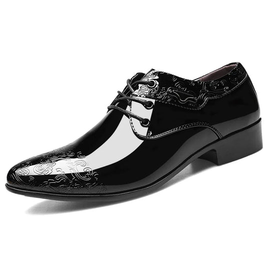 Casual Business Shoes for Men Dress Shoes Lace up Formal Black Patent Leather Brogue Shoes for Male Wedding Party Office Oxfords