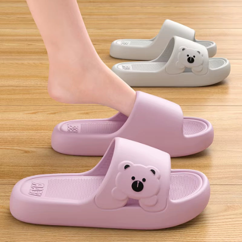 Fashion Women'S Slippers Indoor Soft Sole Cartoon Bear Slides Bathroom EVA Outdoor Men Summer Beach Flip Flops Shoes Couple