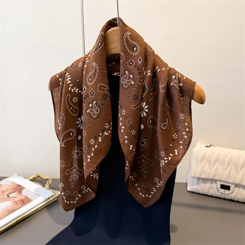 Luxury Paisley Print Square Scarf Women Cotton Linen Feeling Hairband Neckerchief Tie Female Headband Foulard Bandana