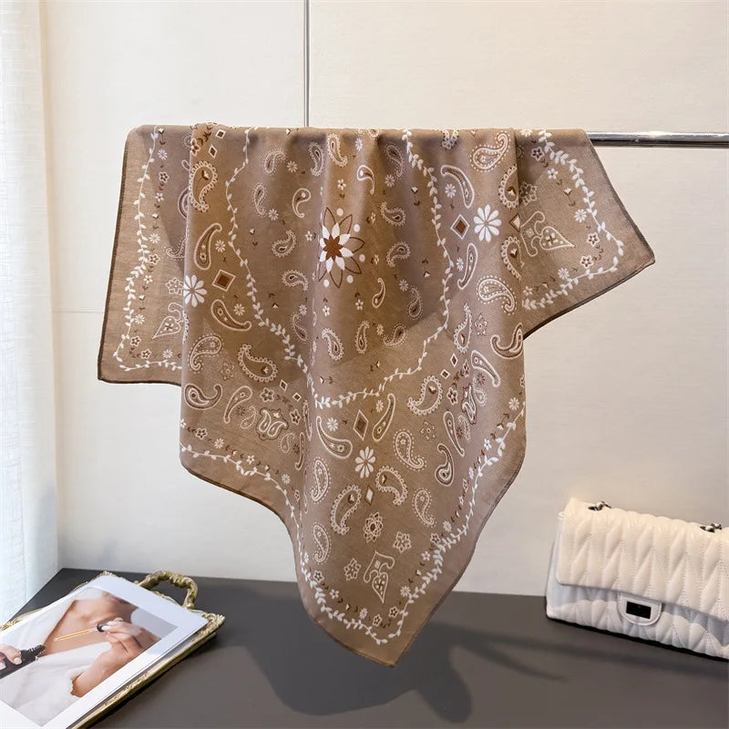 Luxury Paisley Print Square Scarf Women Cotton Linen Feeling Hairband Neckerchief Tie Female Headband Foulard Bandana