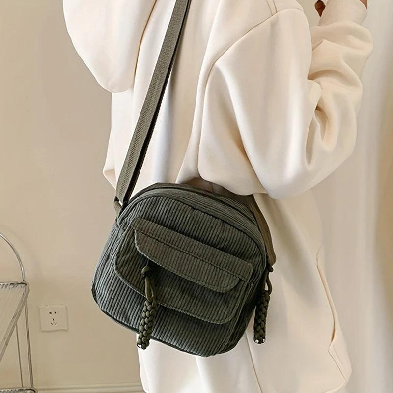 Korean Harajuku Messenger Bags Corduroy Women'S Small Shoulder Bag Teenager Girl Crossbody Bag Cute Tote Student Bolsa