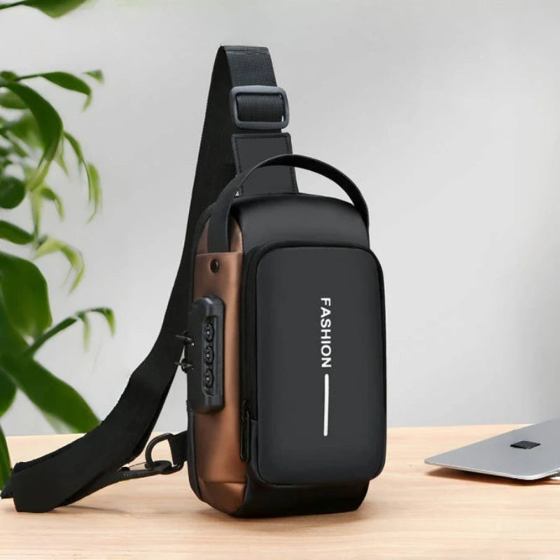 1Pc Men'S Anti-Theft Password Lock Chest Bag - Made of Durable Oxford Fabric, Adjustable Shoulder Strap,Suitable for Motorcycles