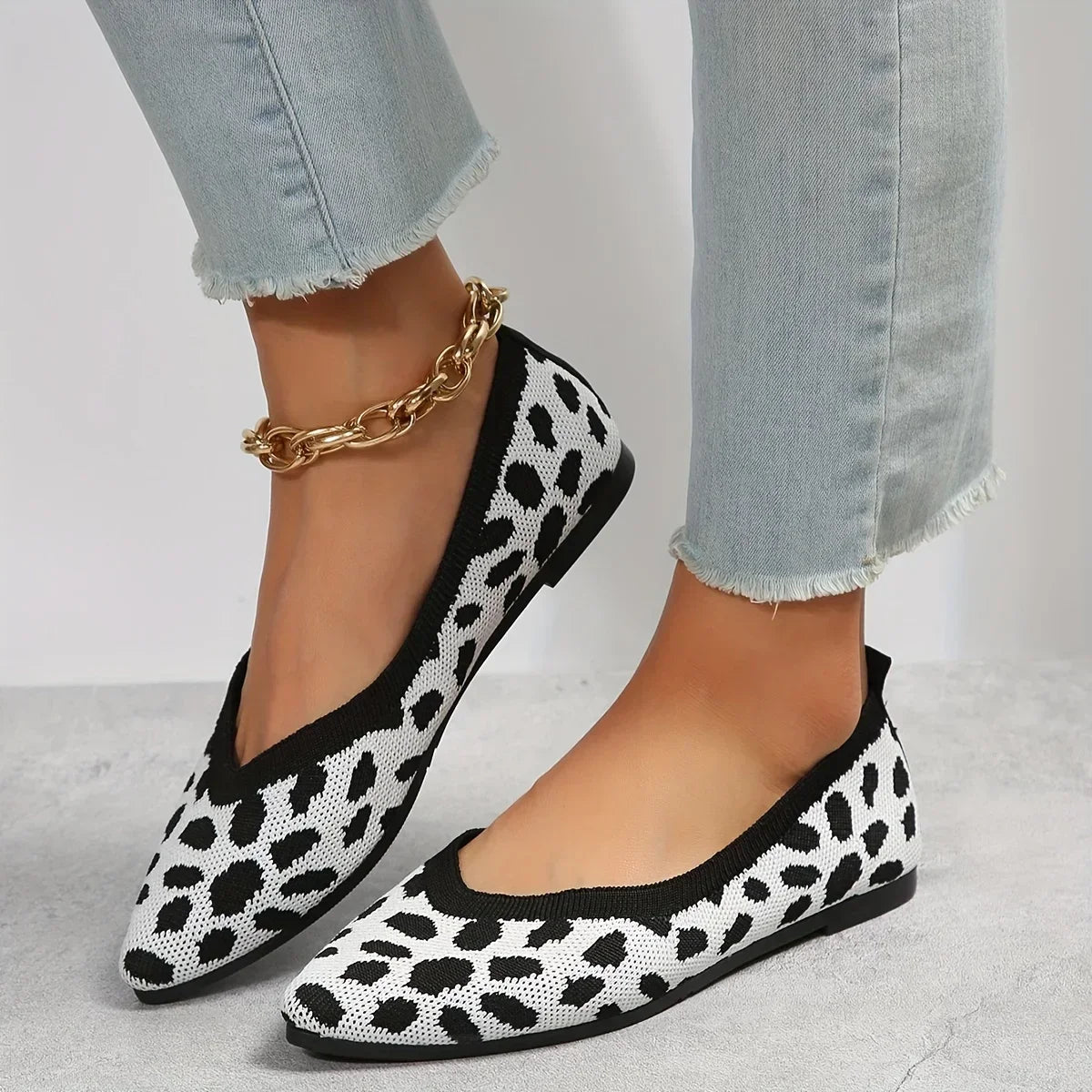 2025 Women'S Pointed Toe Flat Shoes Solid Color Knitted Slip on Shoes Casual Breathable Ballet Flats Women Flat Shoes Loafers