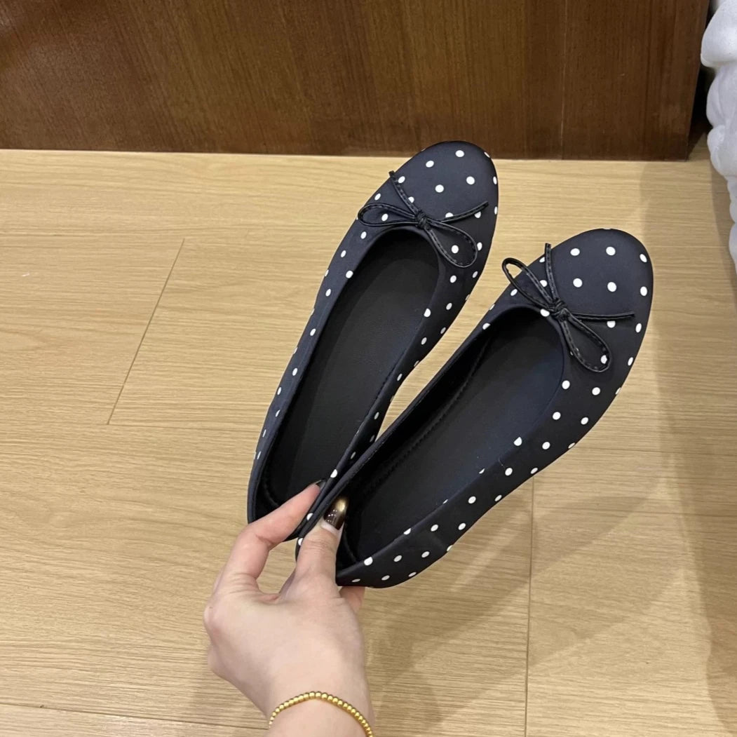 Lightweight and Versatile Flats Women'S round Toe Shallow Bow Slip-On Single Shoes