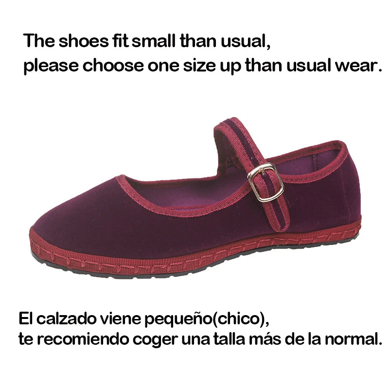 Gray Mary Jeans Flats Shoes Women round Toe Hand Stitch Velvet Cloth Shoes Ladies Casual Soft Comfortable Ballet Shoes Loafers