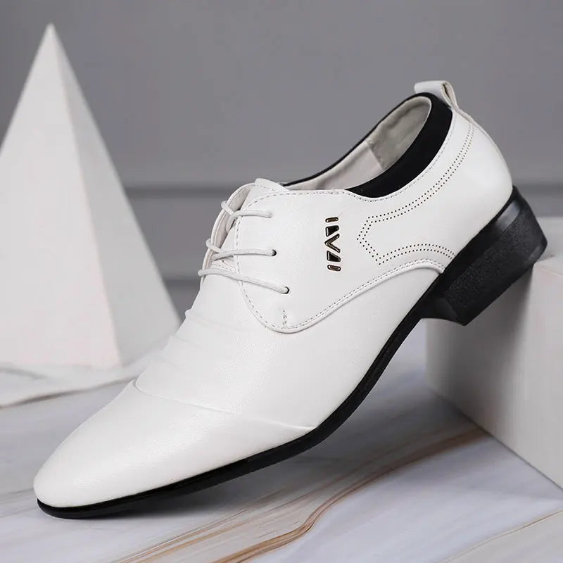 Classic Men Dress Shoes Lace-Up White Leather Shoes for Man plus Size Point Toe Business Casual Men'S Formal Shoes for Wedding