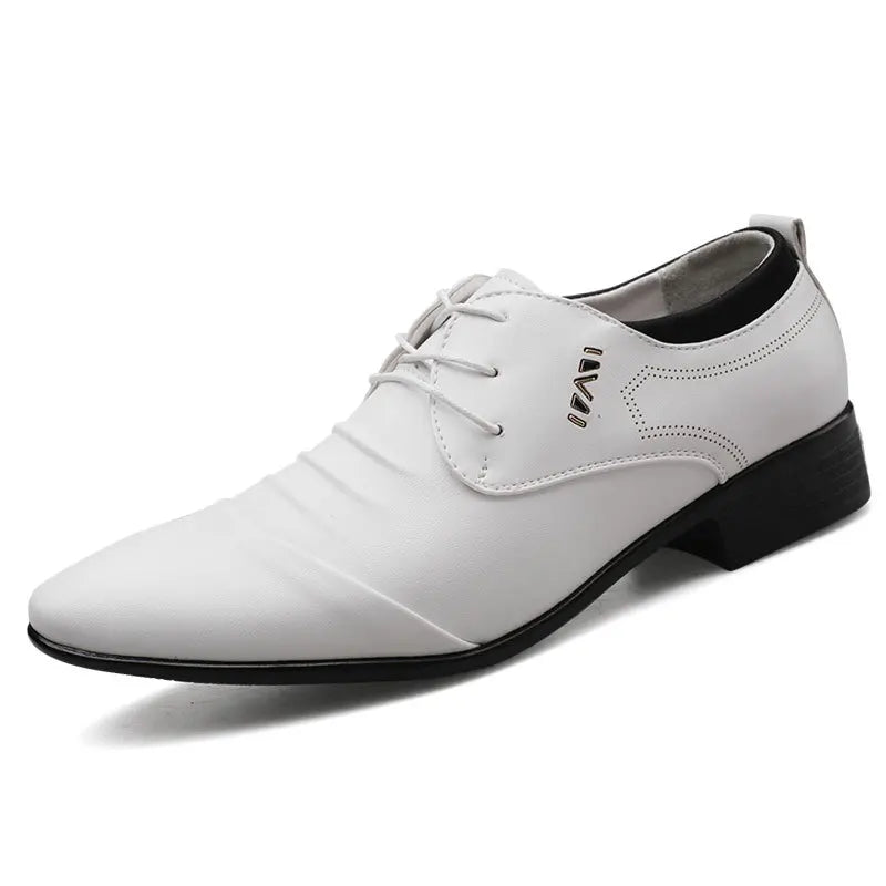 Classic Men Dress Shoes Lace-Up White Leather Shoes for Man plus Size Point Toe Business Casual Men'S Formal Shoes for Wedding