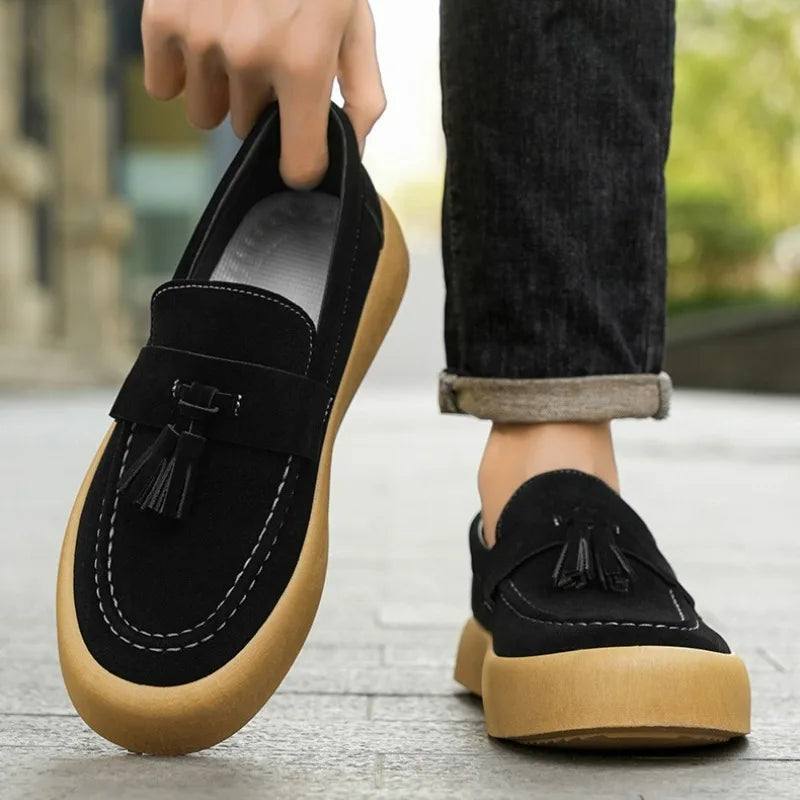 Men'S Casual Shoes Platform Loafers Luxury British Style Suede Male Sneakers Slip on Driving Shoes Trend Shallow Men Shoes 2025