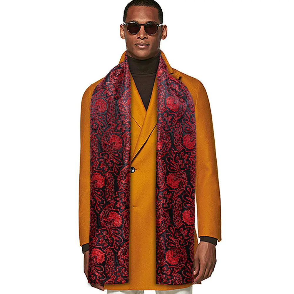 Jacquard Silk Mens Scarf Floral Paisley Stylish Burgundy Gold Green Red Blue Purple for Male Wedding Business Party