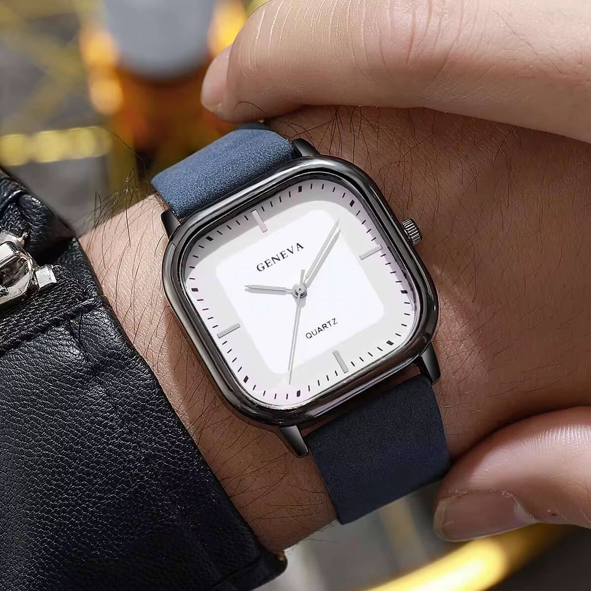 Fashion Square Minimalist Men'S Quartz Watch Casual Leather Strap Wristwatch Reloj Hombre（Without Box）