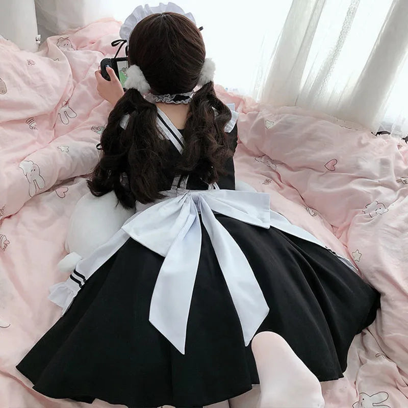 New Japanese Cute Maid Women Black Cute Lolita Costumes Girls Lovely Maid Cosplay Costume Animation Show Outfit Dress Clothes