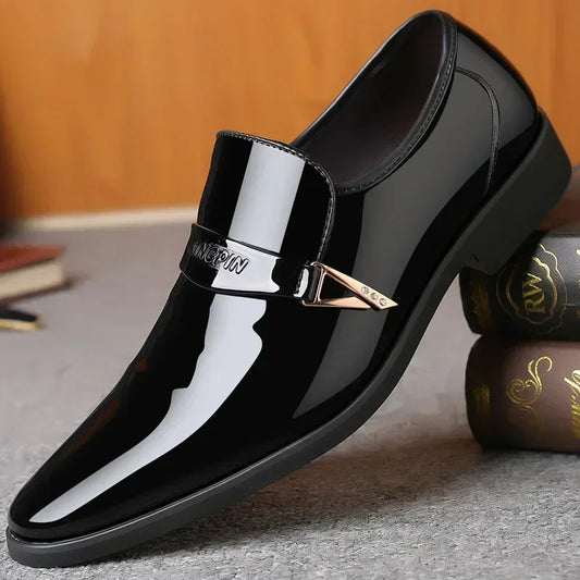 Men'S Leather Shoes Paten Oxford Shoes for Men Slip on Bright Leather Business Casual Shoes Footwear Pointed Toe Shoes for Man