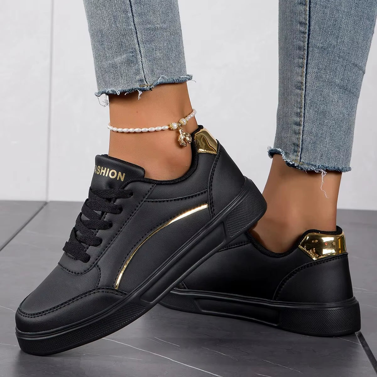 Baasploa Women Casual Sneakers Leather Platform Sneakers for Women Classics Comfort Skateboarding Shoes Non-Slip