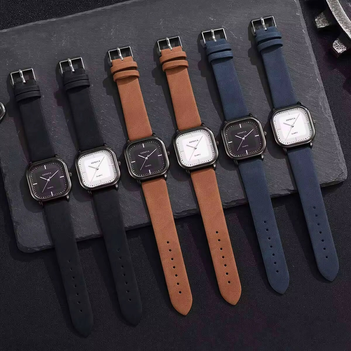 Fashion Square Minimalist Men'S Quartz Watch Casual Leather Strap Wristwatch Reloj Hombre（Without Box）