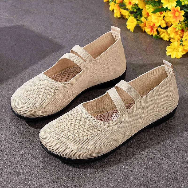 Women'S Breathable Knit Sneakers Casual Ballet Flats Mary Janes Lightweight Meshfemale Dress Flats Shoes Footwear Summer