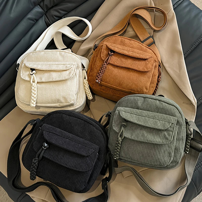 Korean Harajuku Messenger Bags Corduroy Women'S Small Shoulder Bag Teenager Girl Crossbody Bag Cute Tote Student Bolsa