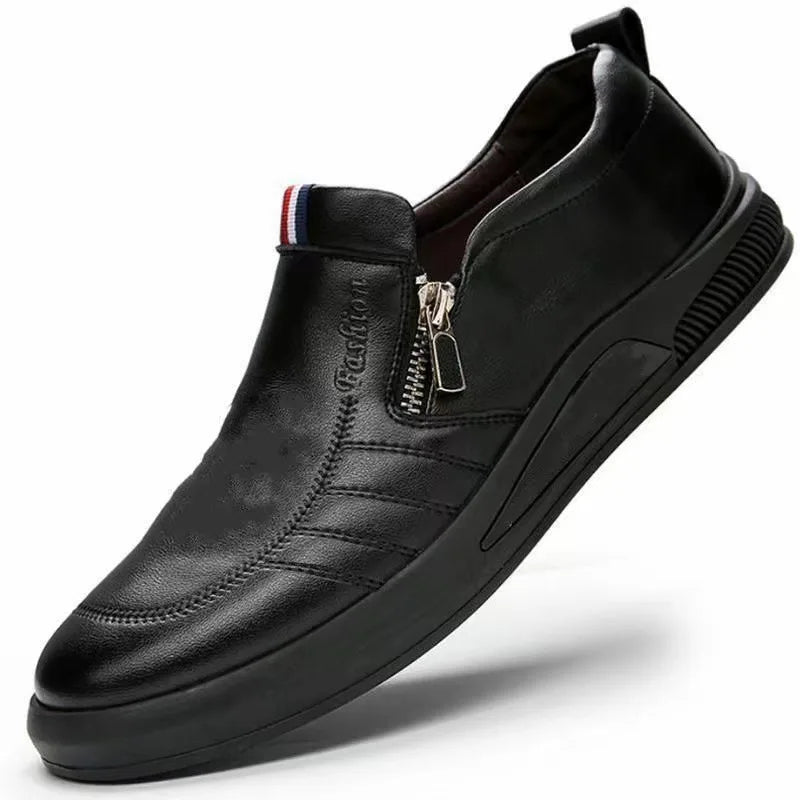 Casual PU Leather Shoes for Men Trend Brand Loafers Summer Zip Flat Man'S Sneakes Business Comfortable Moccasins Tenis Masculino
