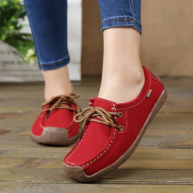 New Arrival Women Casual Shoes 2025 Suede Leather Flats Sneakers Lace up Moccasins Ladies Shoes Fashion Loafers plus Size 35-42