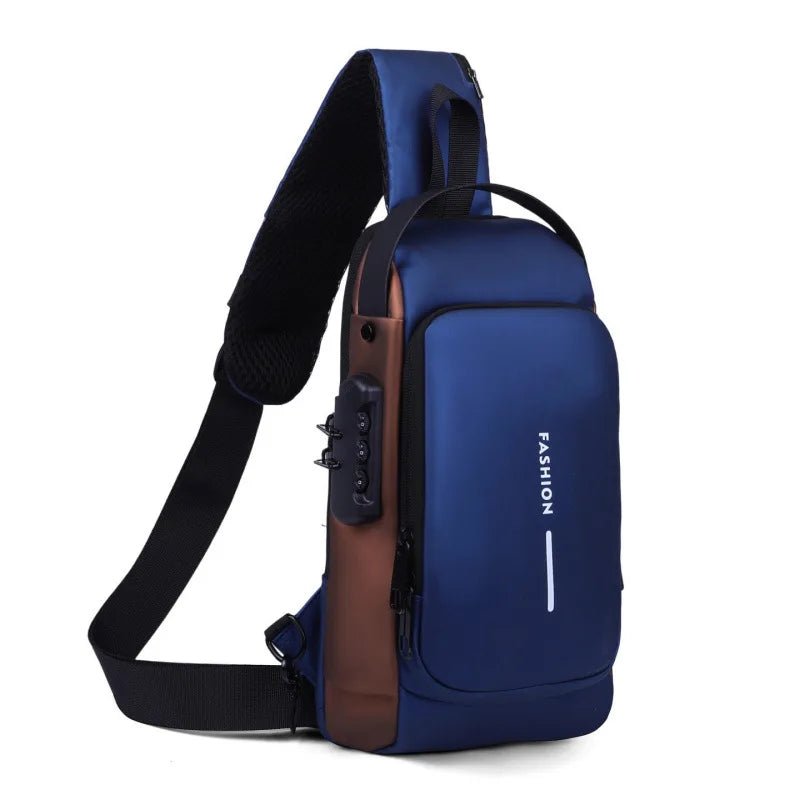 1Pc Men'S Anti-Theft Password Lock Chest Bag - Made of Durable Oxford Fabric, Adjustable Shoulder Strap,Suitable for Motorcycles