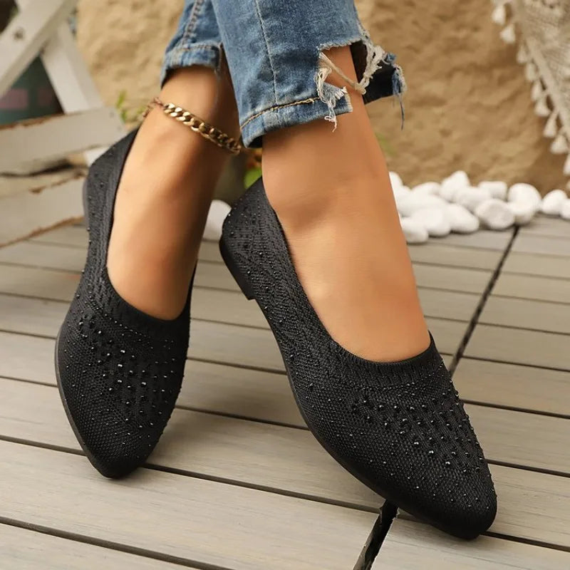 Elastic Knitting Flats Slip on Shoes for Women Summer Breathable Soft Loafers Woman Lightweight Casual Shoes Mom Moccasins