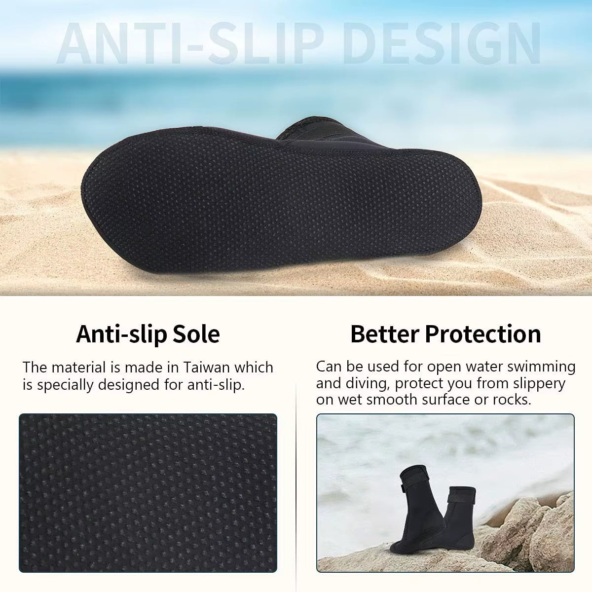 Neoprene Socks 3Mm Beach Volleyball Sand Soccer Diving Swimming Surfing Snorkeling Fishing Wading Kayaking Rafting Water Booties