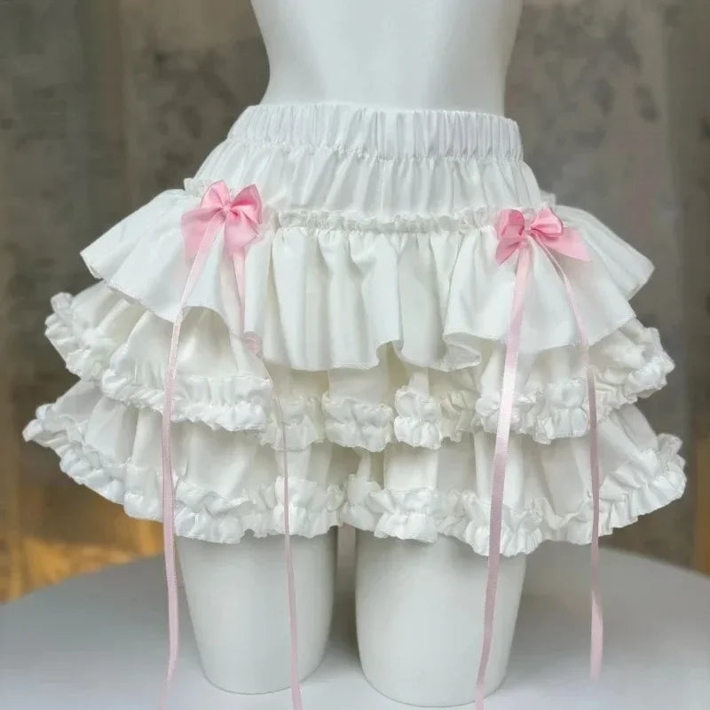 Y2K Gothic Punk Black White Short Skirt Women Hot Chick Darkly Polka Dot Ruffle Cake Skirt Female Sweet Chic Lolita Lace Skirts