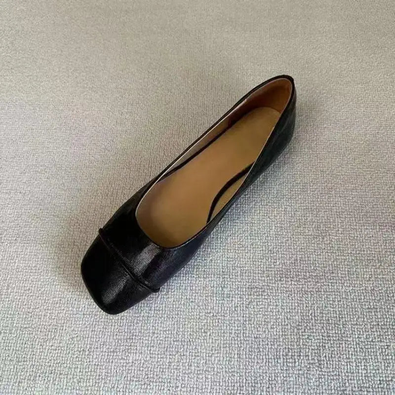 Women'S Simple Square-Toe Slip-On Flats | Elegant Business Casual Leather Shoes | All-Season Fashion Loafers