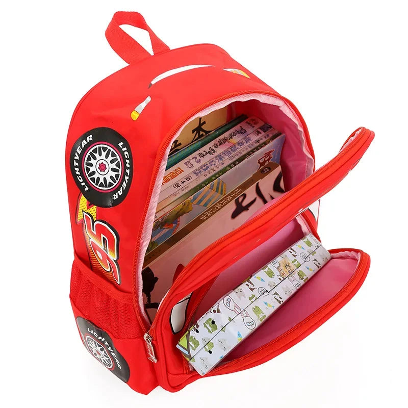Lightning Mcqueen Car-Shaped Pattern Splash-Proof Lightweight Backpack for Kids and Boys