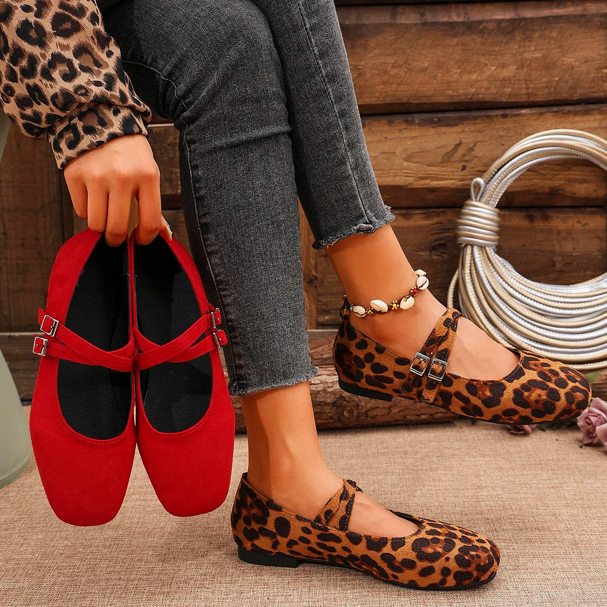 Women Flats New Ballet Flat Mary Jane Shoes for Women Leopard Print Comfortable Soft Flat Loafers Shoes Women Zapatos De Mujer