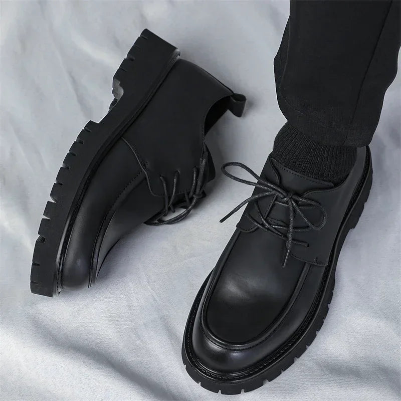 Leather Men Casual Shoes Classic Business Mens Dress Shoes Breathable Lace-Up Handmade Shoes Thick Sole Fashion Formal Shoes
