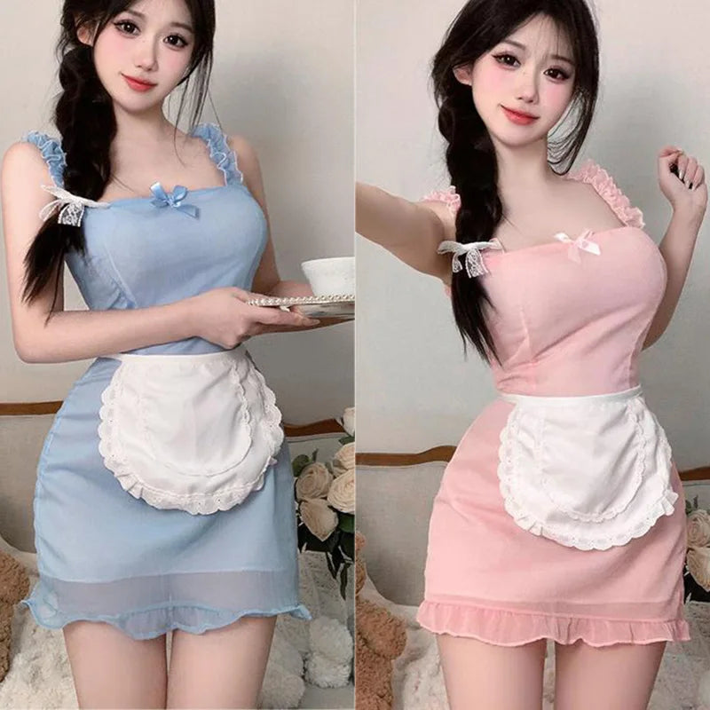 Cosplay Clothing Milk Flavored Pure Maid Dress Apron Bow Tie Lace Girl Kawaii Suspender Dress Sexy Costume Women Night Appeal