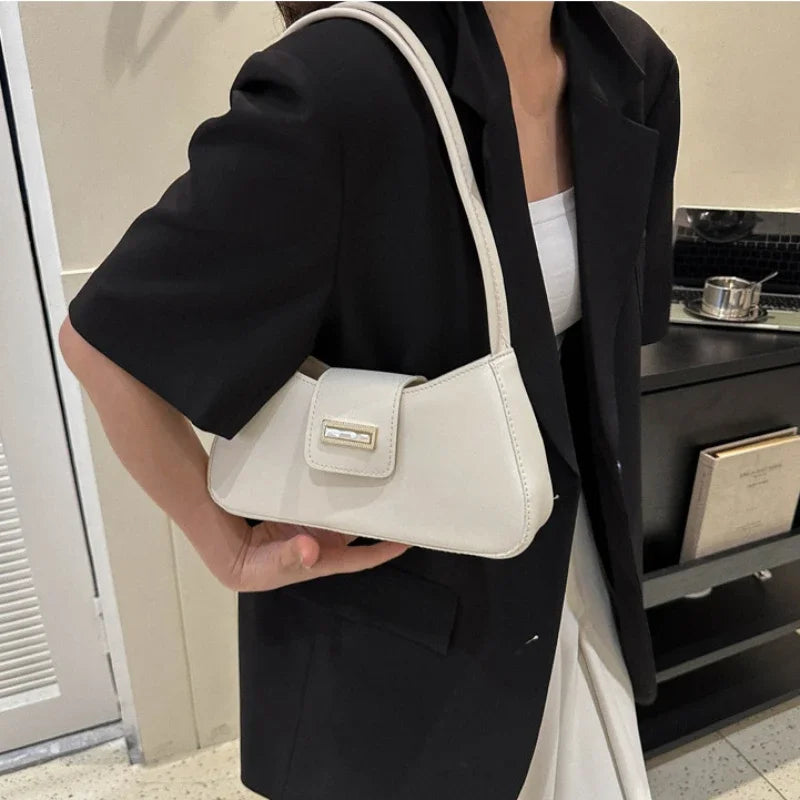 Minimalist Shoulder Bag for Women Simple Solid Color Underarm Bag Women'S Buckle Handbag and Purse Fashion Small Top-Handle Bags
