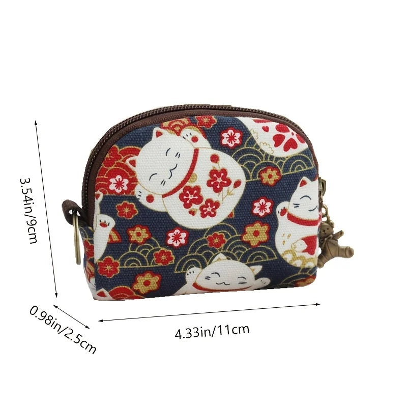 Women'S Canvas Cartoon Prints Keychain Wallet Small Card Organizer Key Pouch Ladies Money Bag Coin Purse for Children Girls Boys