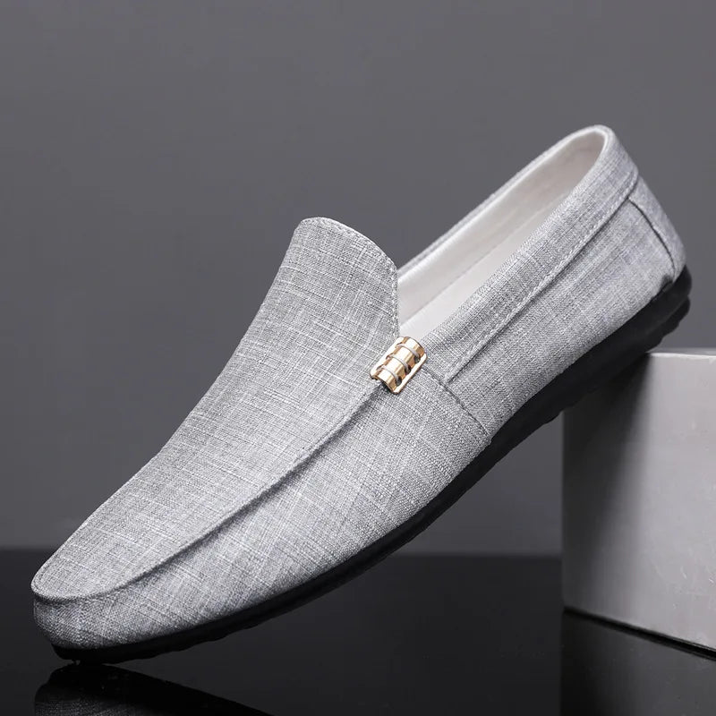 Men'S Loafers Classics Business Office Shoes Breathable Canvas Shoes Casual Driving Shoes Moccasins Walking Flats Large Size 48