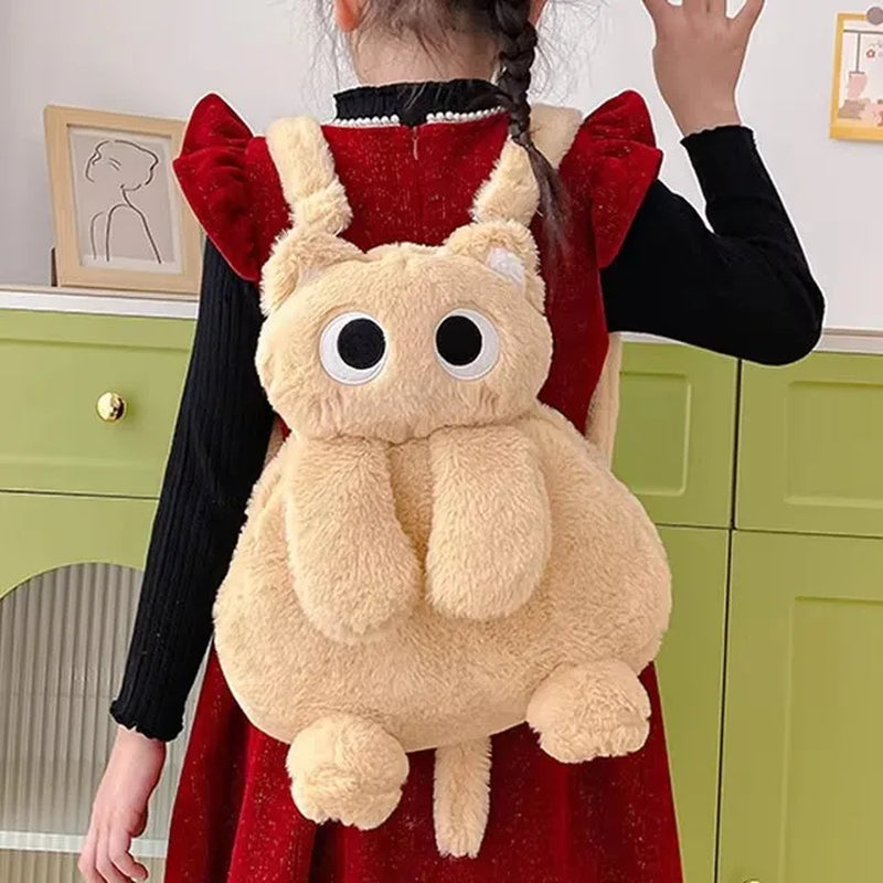 Kids Kawaii Plush Cute Soft Big Eyes Cat Toy Backpack Large-Capacity Stuffed Animals Bags Boys Girls Toy School Shoulder Bags