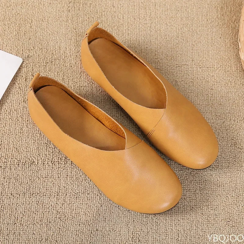 2022 Genuine Leather Flat Shoes Woman Hand-Sewn Leather Loafers Cowhide Flexible Spring Casual Shoes Women Flats Women Shoes