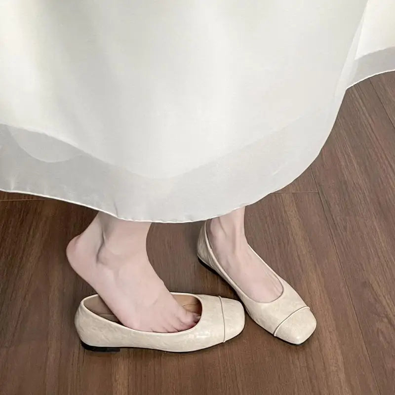 Women'S Simple Square-Toe Slip-On Flats | Elegant Business Casual Leather Shoes | All-Season Fashion Loafers