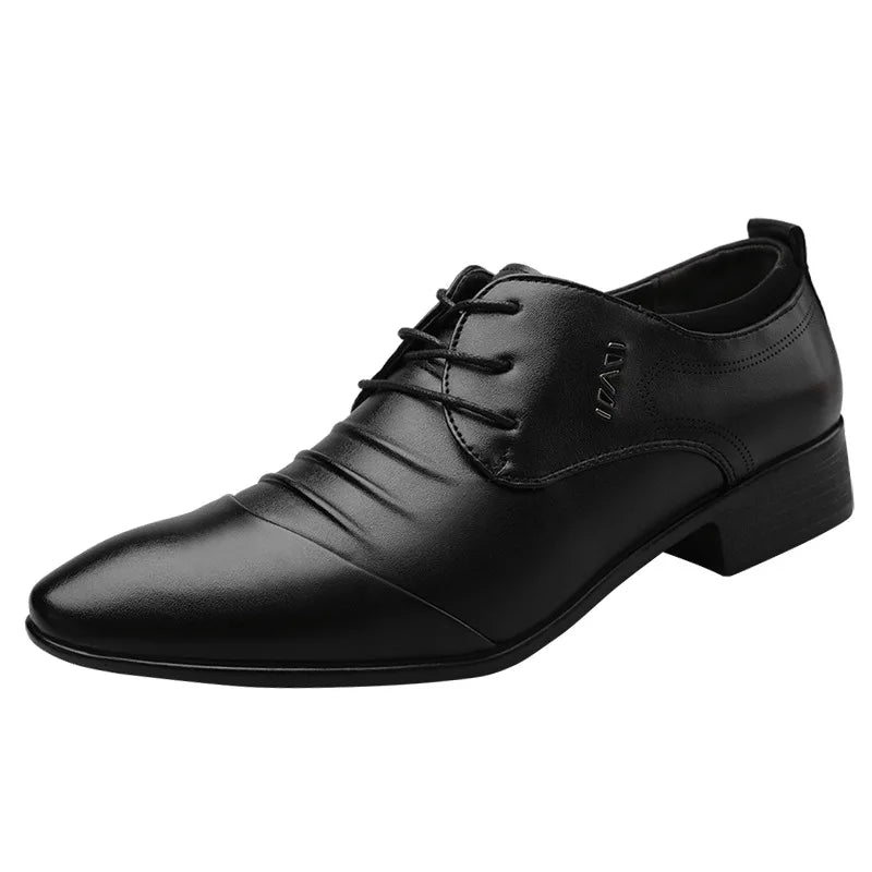 Classic Men Dress Shoes Lace-Up White Leather Shoes for Man plus Size Point Toe Business Casual Men'S Formal Shoes for Wedding