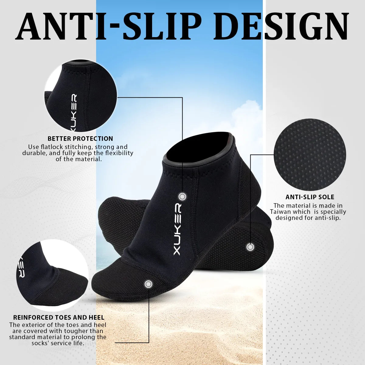 Men'S Women'S 3Mm Neoprene Socks Beach Volleyball Diving Swimming Snorkeling Kayaking Low Cut Water Booties Flatlock Stitches